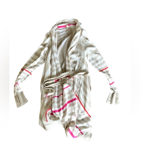 MOTH Anthropologie Women's s-m‎ Beige & pink striped knit cardigan sweater Hi-Lo - Picture 2 of 11